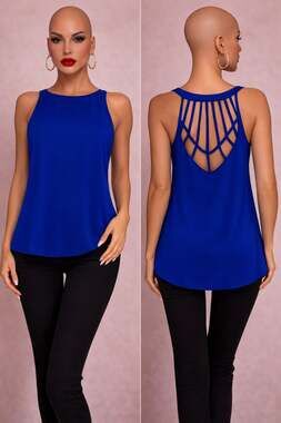Faith & Joy Blue Strappy Back Sleeveless Blouse XL Boho Tank Top